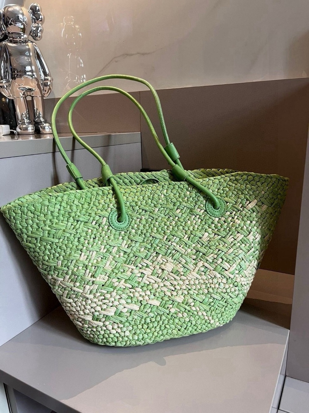Loewe Lime Green Woven Anagram Tote - Picture 2 of 8